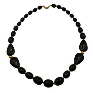 Napier Black & Gold Beaded Necklace Acrylic Graduated Barrel Beads MCM 1960s